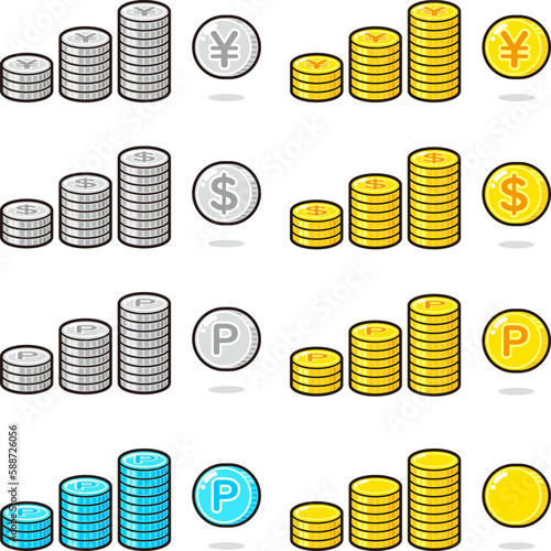 コイン積み上げセット　金貨銀貨