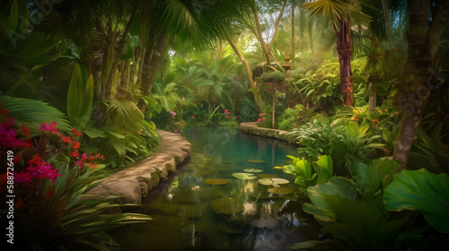 waterfall in the jungle Generative AI © Matt