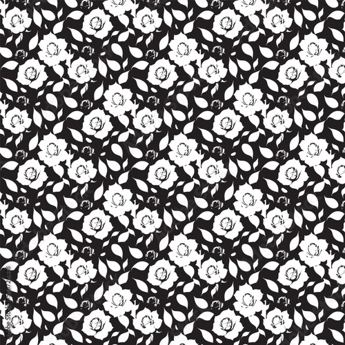 black and white flower Seamless pattern design.