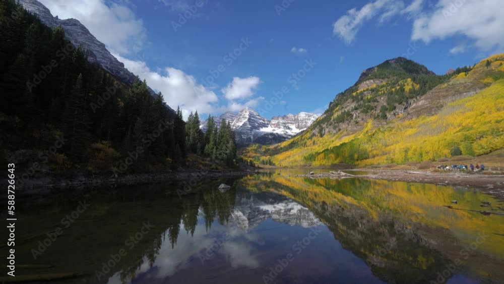 Reflection mirror pan Clash of Season slow zoom Maroon Bells Aspen Fall Winter Summer peaceful stream beautiful scenic Reflection mirror pan Clash of Season slow zoom Maroon Bells Aspen Fall Winter Summer peaceful stream beautiful scenic