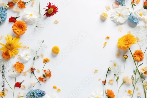 flower on background copy space flat lay mock up, top view