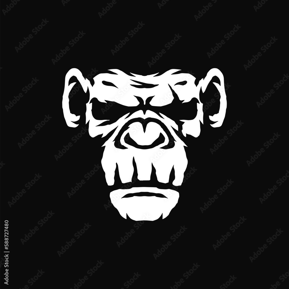 gorilla monkey face logo design with dark background. vector ...