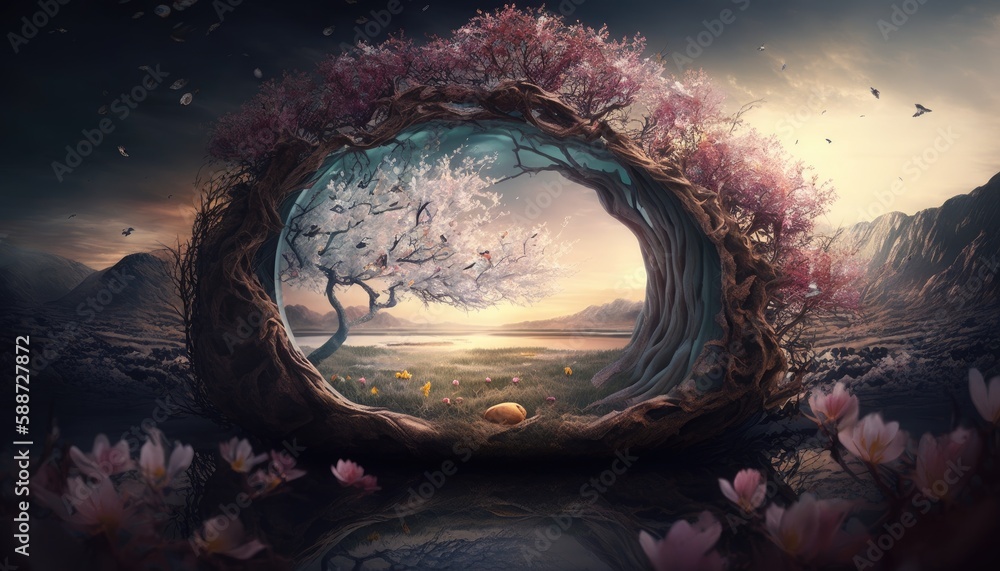 Fototapeta premium Spring Awakening: Conceptual Photography of Nature Rejuvenating in the Season of Renewal. Generative AI