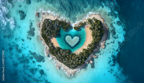 Love island in the middle of the blue sea, created using Generative AI Technology  © Bakemon