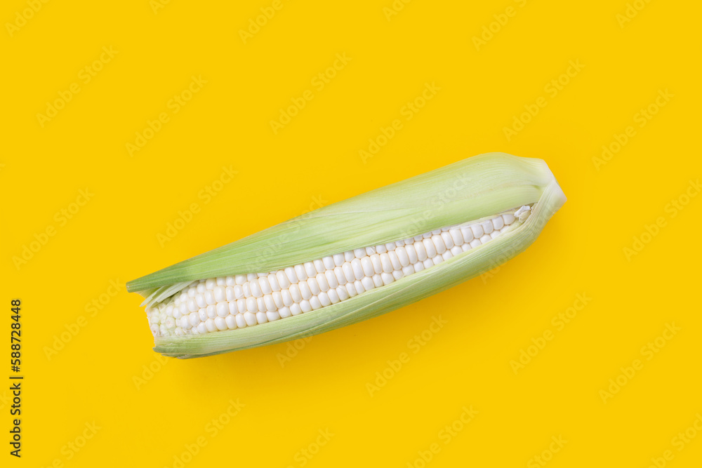Hokkaido milk corn on yellow background. Hokkaido milk corn on yellow background.