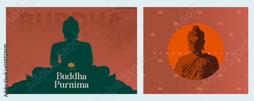 Buddha Purnima wishes greetings with a Buddha minimal vector illustration. It can be used for posters, banners, greetings, and print design