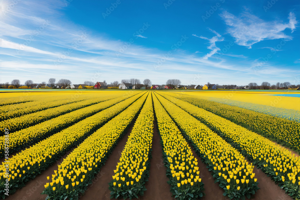 field of yellow tulips. Generative AI