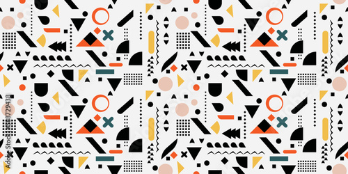 Geometric primitive and colored abstraction. Seamless pattern for a stylish interior. For print and interior decoration, pillows, textiles, surfaces, cups, design.
