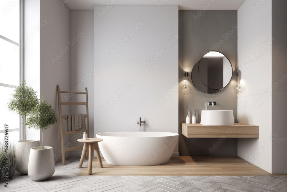 Modern Minimalist Bathroom with Empty Blank Wall Modern Minimalist Bathroom with Empty Blank Wall