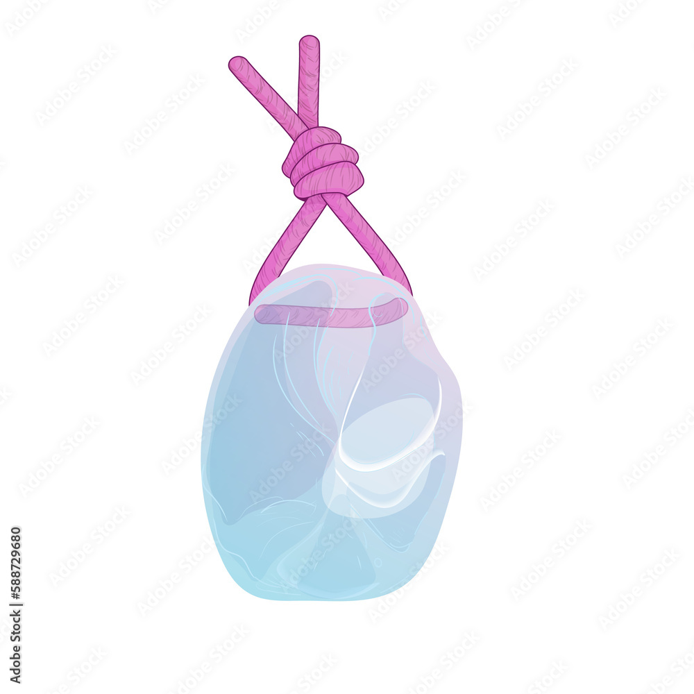 Crystal. Healing Transparent Healing Quartz with a Violet Rope Knot . Pink Gradient Transparent Bright Gemstone. The Magic Stone
