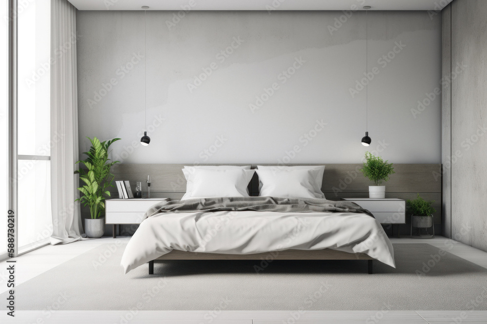 Modern Minimalist Bedroom with Empty Wall Modern Minimalist Bedroom with Empty Wall
