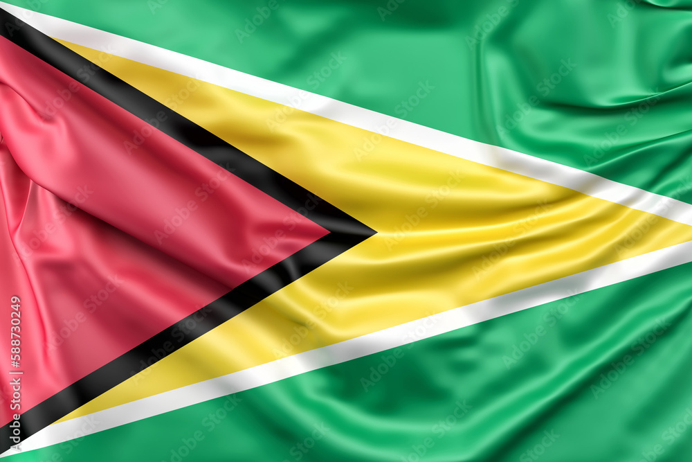 Obraz premium Ruffled Flag of Guyana. 3D Rendering