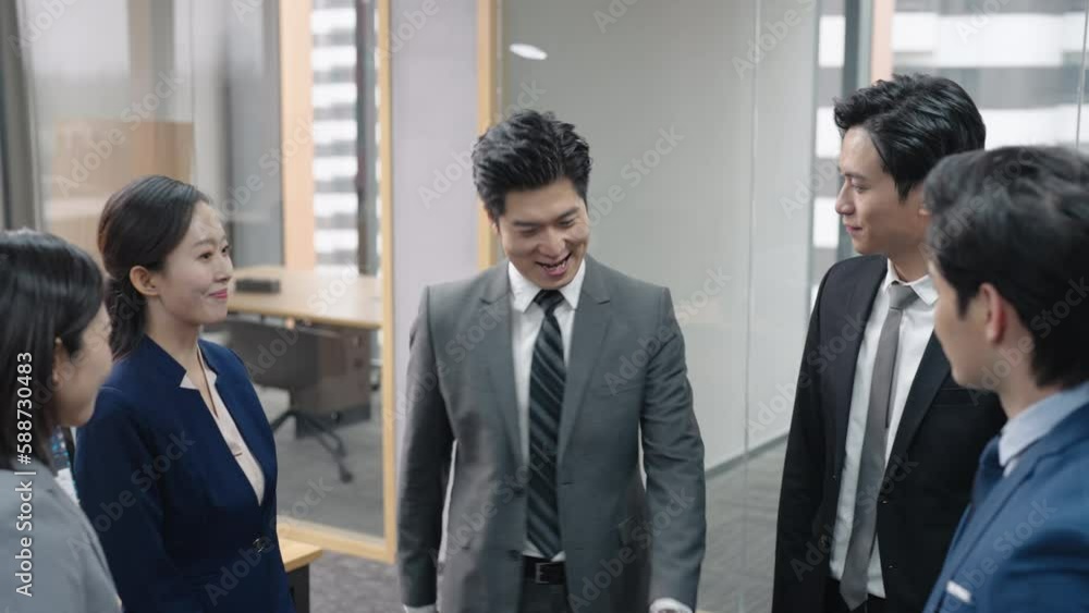 Confident business people cheering in office,4K Confident business people cheering in office,4K