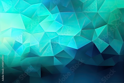 blue green turquoise abstract background for design. Geometric shapes. Triangles, squares, stripes, lines. Color gradient - Generative AI
