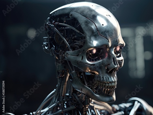 modern robots of the future 3d illustration, in the style of skull motifs. Ai generated. Threat concept from artificial intelligence © Fotostockerspb