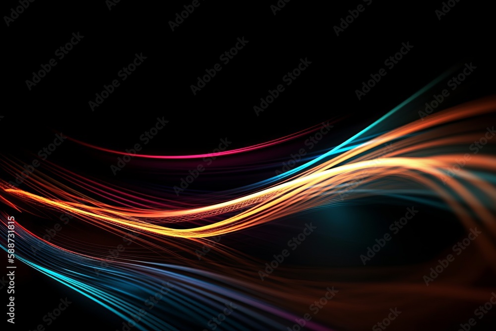 Illustration of a vibrant wave of colourful light against a dark backdrop created with Generative AI technology Illustration of a vibrant wave of colourful light against a dark backdrop created with Generative AI technology