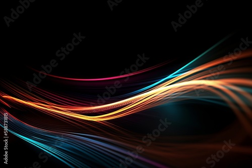 Illustration of a vibrant wave of colourful light against a dark backdrop created with Generative AI technology