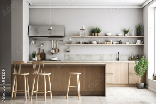 Modern Scandinavian Kitchen with Empty Wall