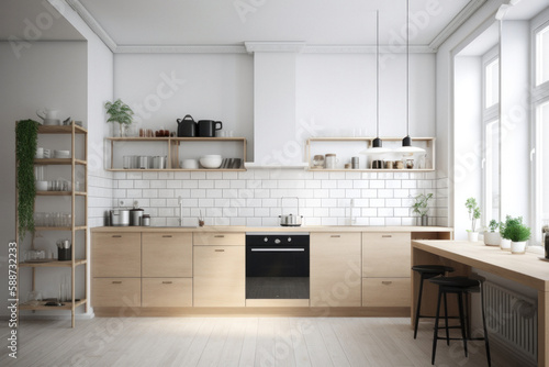 Modern Scandinavian Kitchen with Empty Wall