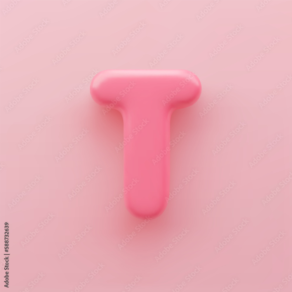 3D Pink uppercase letter T with a glossy surface on a pink background. 3D Pink uppercase letter T with a glossy surface on a pink background.