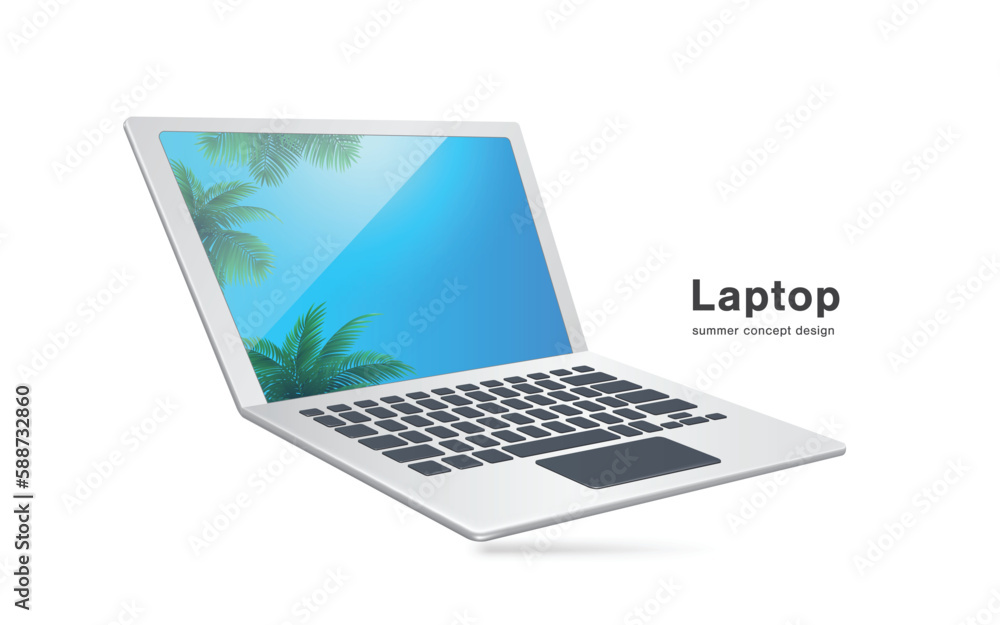 Laptop computer with picture on screen of coconut tree Laptop computer with picture on screen of coconut tree