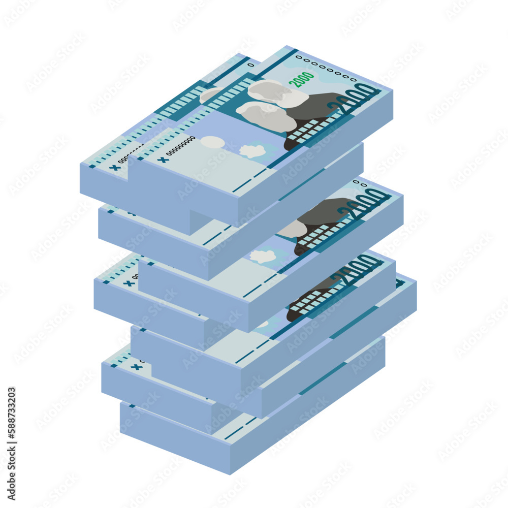Fototapeta premium Dominican Peso Vector Illustration. Dominican Republic money set bundle banknotes. Paper money 2000 DOP. Flat style. Isolated on white background. Simple minimal design.