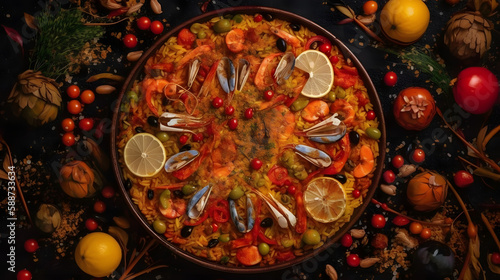 A Vibrant Image of Paella. Generative AI