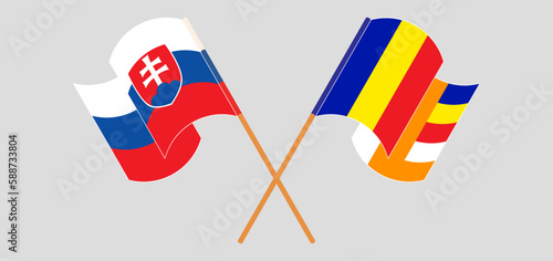 Photography Crossed and waving flags of Slovakia and Buddhism