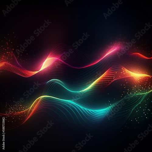Wallpaper Mural Glowing Neon Waves - Abstract Background Design with Vibrant Light and Energy Torontodigital.ca