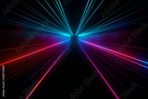 Colorful glowing neon lines pattern on a black background, generative AI