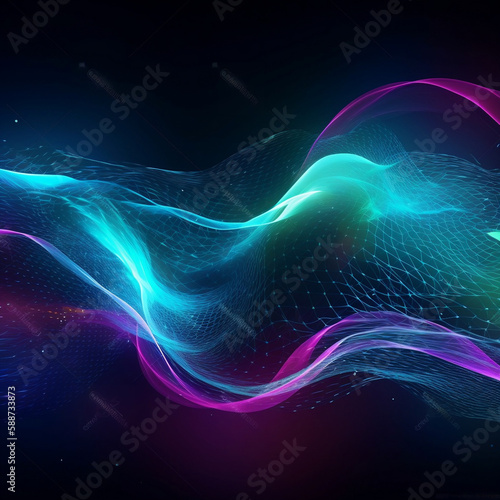 Wallpaper Mural Glowing Neon Waves - Abstract Background Design with Vibrant Light and Energy Torontodigital.ca