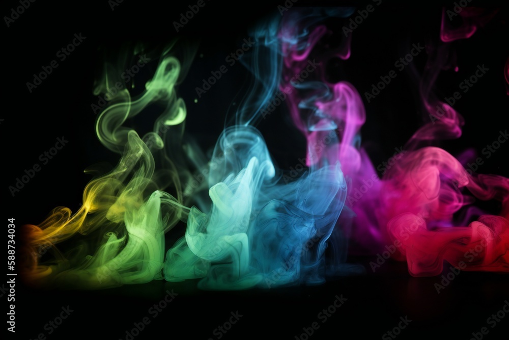 Fototapeta premium Colorful neon smoke in black background, generative AI