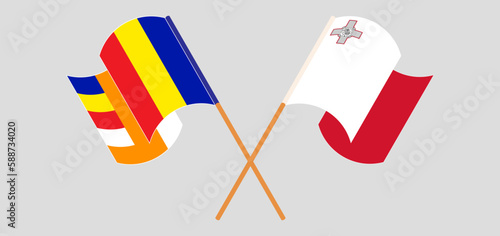 Crossed and waving flags of Buddhism and Malta