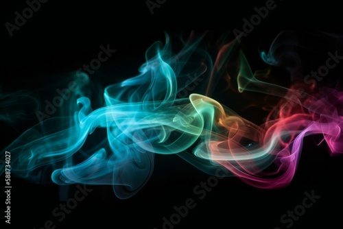 Colorful neon smoke in black background, generative AI