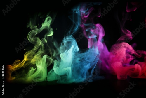 Colorful neon smoke in black background, generative AI