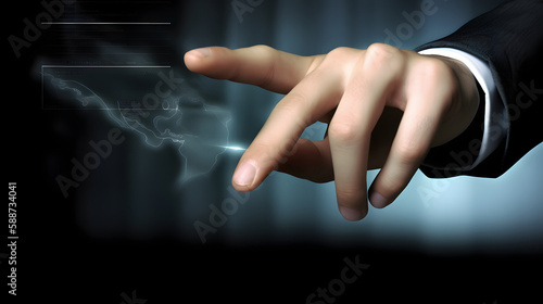 Businessman Pointing Finger at Tech Screen for Digital Solutions generative ai