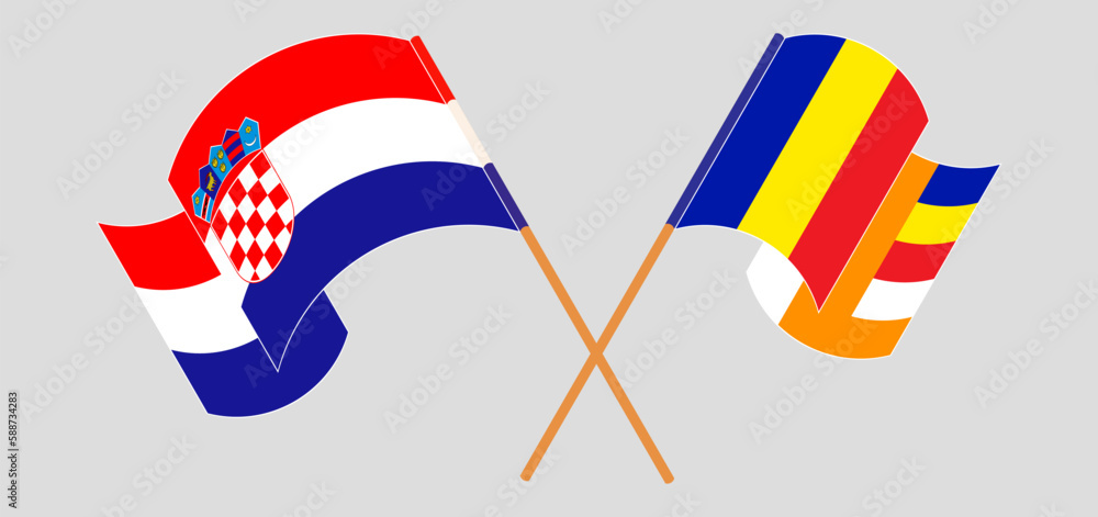 Crossed and waving flags of Croatia and Buddhism Crossed and waving flags of Croatia and Buddhism