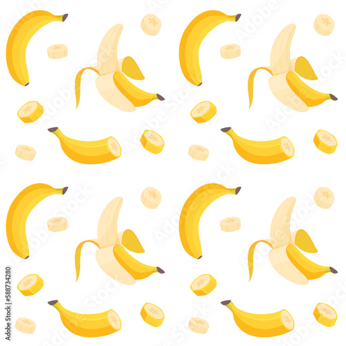 Background pattern with bananas. Tropical yellow fruit. Vector illustration
