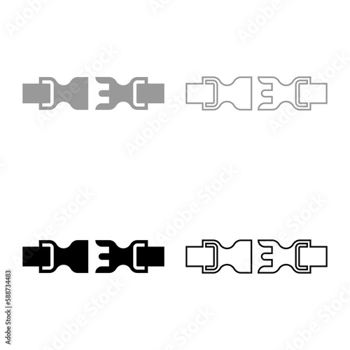 Buckle fastener clasp furniture for clothes system of fast snap join for backpack bag opened set icon grey black color vector illustration image solid fill outline contour line thin flat style