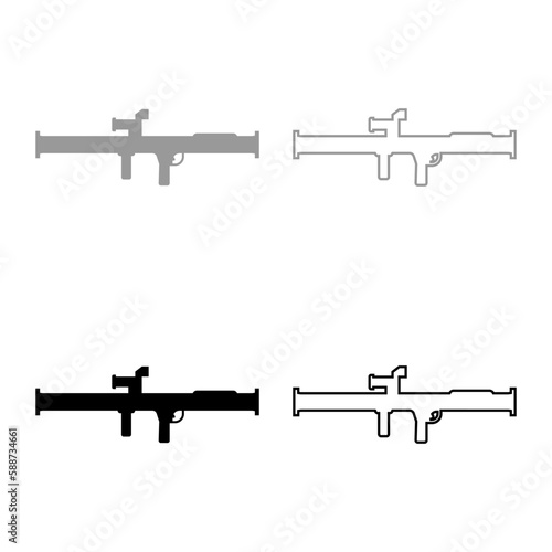 Store grenade launcher bazooka gun rocket system set icon grey black color vector illustration image solid fill outline contour line thin flat style