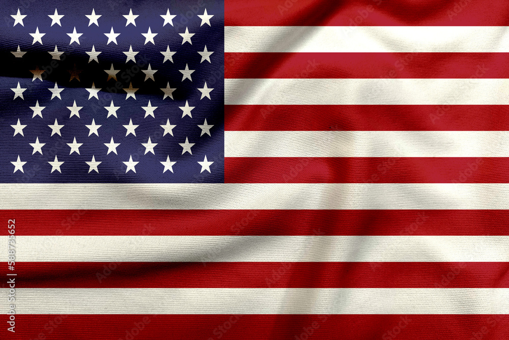 Obraz premium Distressed and Patriotic: Contemporary American Flag Concept on Textured Cloth with Bold Red, White, and Blue Colors for Independence Day, Memorial Day, and Veterans Day Designs Projects