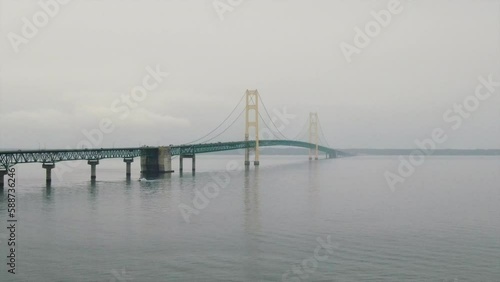 Wallpaper Mural Mackinaw Bridge Fog Rain peaceful cars crossing Zoom pan right spin Great Lakes up north Michigan summer Torontodigital.ca