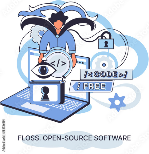 FLOSS open source software. Code of created program open available for viewing modification. Use of already created code to create new versions of programs to correct errors refinement of open program