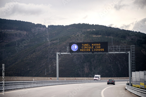 Informative light signaling before entering the Marao tunnel, Portugal. 