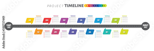 infographic Project timeline graph for 12 months modern diagram calendar, presentation vector infographic.