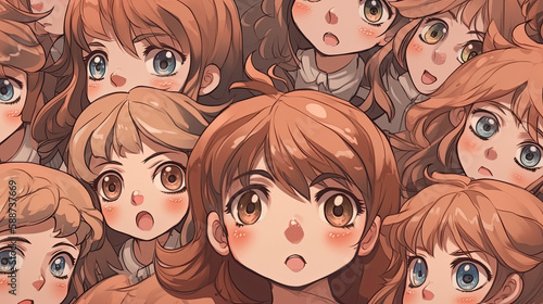 group of people in anime style created with Generative AI technology