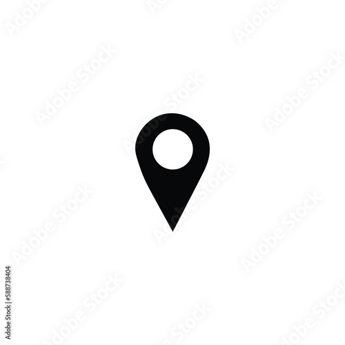 Black and white vector pinpoint icon isolated on white background. Pinpoint symbol, sign. Icon for website, gps navigator, apps, business card. Vector flat web icon.