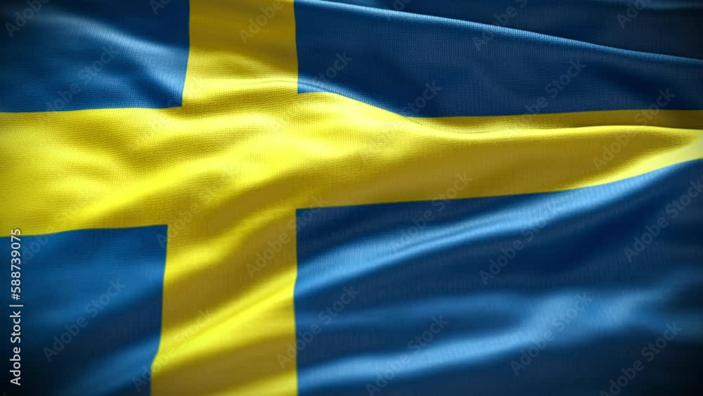 Swedish Flag. Waving Sweden Flag on the Blue Sky background, Close-up. Wavy National Sweden Flag, main Swedish symbol, 3D 4K video. Banner ribbon of the Kingdom of Sweden Swedish Flag. Waving Sweden Flag on the Blue Sky background, Close-up. Wavy National Sweden Flag, main Swedish symbol, 3D 4K video. Banner ribbon of the Kingdom of Sweden