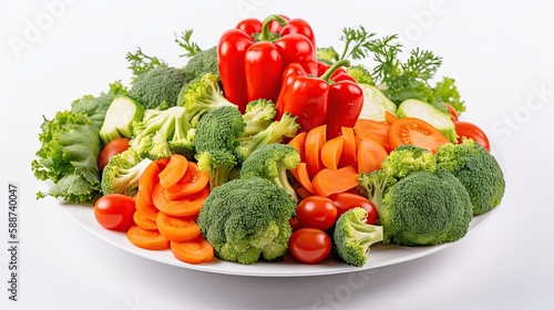 various vegetables on a table  broccoli  tomatoes  pepper  cucumber  cabbage  organic  generative AI
