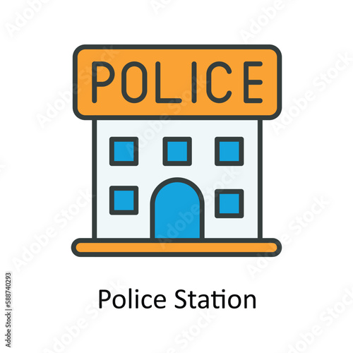 Police Station Vector Fill outline Icons. Simple stock illustration stock